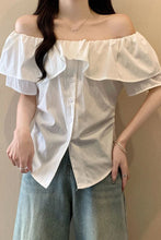 Slash Neck Ruffles Style Elegant Blouse Shirt