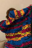 Long Sleeve Retro Striped Graffiti Pattern O-Neck Sweater