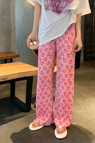 Cute Heart Pattern Long Pink Pants