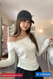 Long Sleeve Sexy Skew Collar Lace Patchwork Shirt