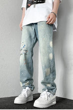 Splashed Ink Ripped Long Jeans Pants