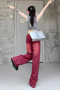 High Waist Retro Washed Red Denim Jeans Pants