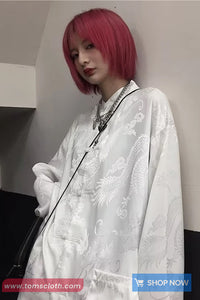 Long Sleeve Dragon Pattern Chinese Style Blouse Shirt