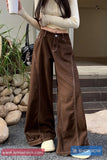 Loose Wide Leg Outline Brown Jeans Pants
