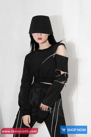 Long Sleeve Side Zipper Cropped Sweatshirt