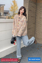 Loose Retro Sweet Colors O-Neck Tweed Jacket