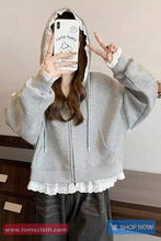 Vintage Loose Lace Patchwork Hooded Sweatshirt