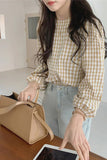 Three Quarter Sleeve Plaid Blouse Shirts