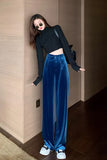 High Waist Loose Office Velvet Pants