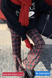 High Waist Vintage Plaid Pattern Flare Pants