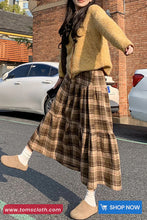 Vintage Pleated Woolen Plaid A-Line Skirts