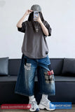 Loose Casual Plaid Patchwork Denim Jeans Pants
