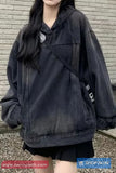 Loose Vintage Hooded Denim Sweatshirt