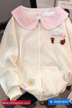 Long Sleeve Cute Plaid Peter Pan Collar Zipper Sweatshirt