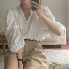 Puff Sleeve Retro Wrinkled Blouse Shirt