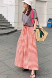 Retro Plaid Elastic Waist Wide Leg Loose Pants