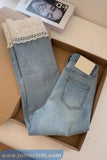 High Waist Lace Embroidery Ankle Slim Stretch Jeans Pants