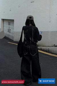 Loose Hip Hop Style Wide Leg Black Jeans Pants