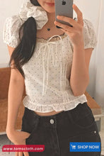 Square Collar Lace Knot Dots Pattern Shirts