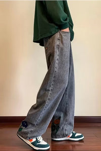 Cartoon Flower Back Embroidered Men Jeans Pants