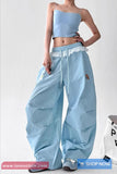 Loose Wide Leg Cute Rainbow Lace Drawstring Pants