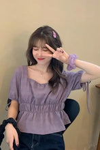 Puff Sleeve Square Collar Cropped Shirt