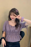 Puff Sleeve Square Collar Cropped Shirt
