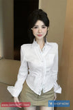 Long Sleeve Turn Down Collar Lace Trim Elegant Blouse Shirt