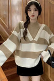 Long Sleeve Off Shoulder Striped Sweater