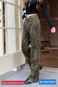 Long Retro Leopard Pattern Straight Pants