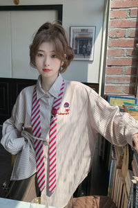 Long Sleeve Vintage Tie Striped Blouse Shirts