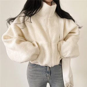 Loose Stand Collar Zipper Fleece Jacket