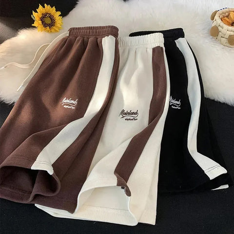 Casual Letter Embroidered Striped Shorts