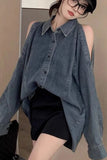 Long Sleeve Vintage Off Shoulder Denim Denim Blouse Shirt