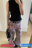High Waist Full Flowers Patten Pink Denim Pants