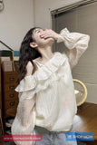 Loose Ruffled Style Flare Sleeve Lace Blouse Shirt