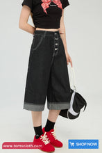 High Waist Calf Length Retro Black Jeans Pants