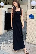 Sleeveless Square Collar Button Long Dress