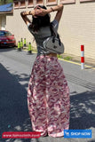 Loose Wide Leg Elastic Waist Pink Camouflage Pants
