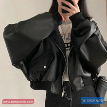 Loose Grey Hooded Leather Cropped Jacket