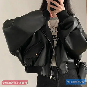 Loose Grey Hooded Leather Cropped Jacket