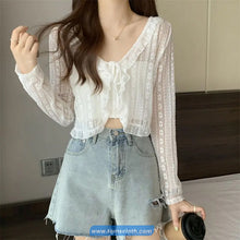 Long Sleeve Lace Up Semi Transparent Cardigan