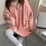 Long Sleeve Zipper Hooded Knitted Sweater