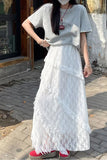 Loose Elegant Lace Mesh White Long Skirts