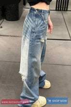 Unique Irregular Pocket Button Ripped Denim Pants