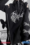 Long Sleeve Gothic Metal Printed Side Zipper Off Shoulder Shirt