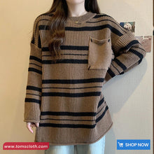 Loose Pocket Striped Knitted Retro Sweater