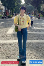 Flower Embroidered Lapel Collar Vintage Blouse Shirt