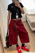 High Waist Loose Burgundy Colors Denim Shorts