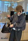 Loose Plaid Back Sided O-Neck Zipper Jacket